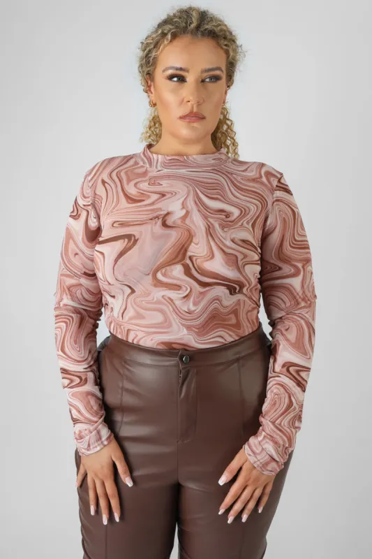 Curve Printed Mesh High Neck Bodysuit sold by Public Desire