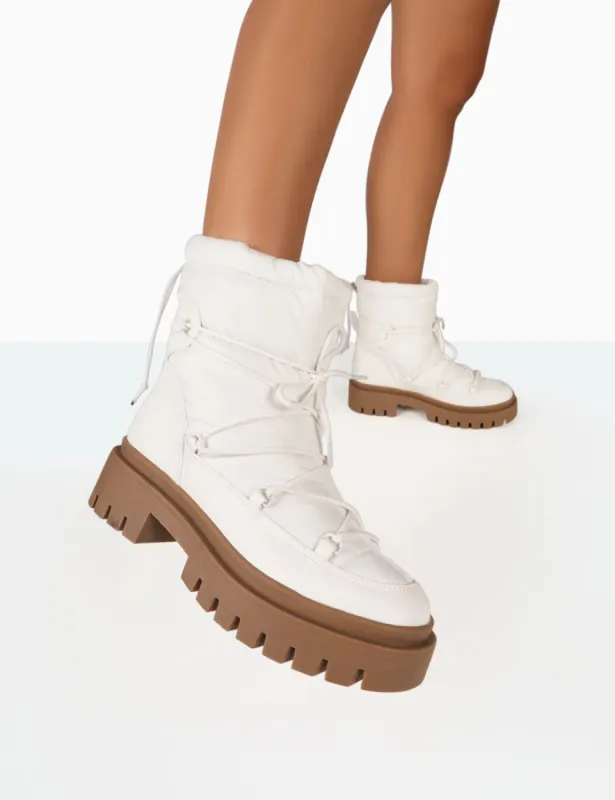 Snowy White Lace Up Chunky Sole Snow Ankle Boots sold by Public Desire