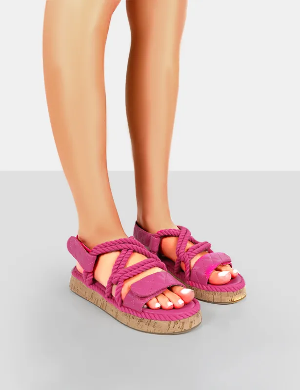 Miami Pink Rope Flatform Lace Up Sandals sold by Public Desire