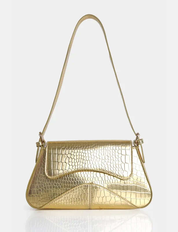 The Dea Metallic Gold Croc PU Shoulder Bag sold by Public Desire