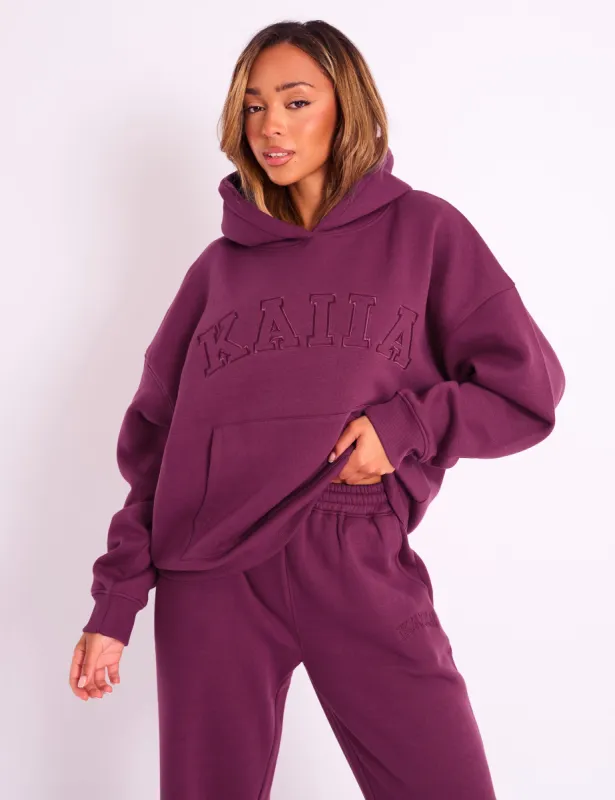 Kaiia Slogan Oversized Hoodie Burgundy sold by Public Desire