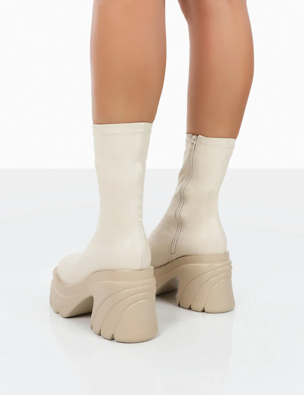 Jennie Ecru Pu Platform Chunky Sole Heeled Ankle Boots sold by Public Desire product image thumbnail 2