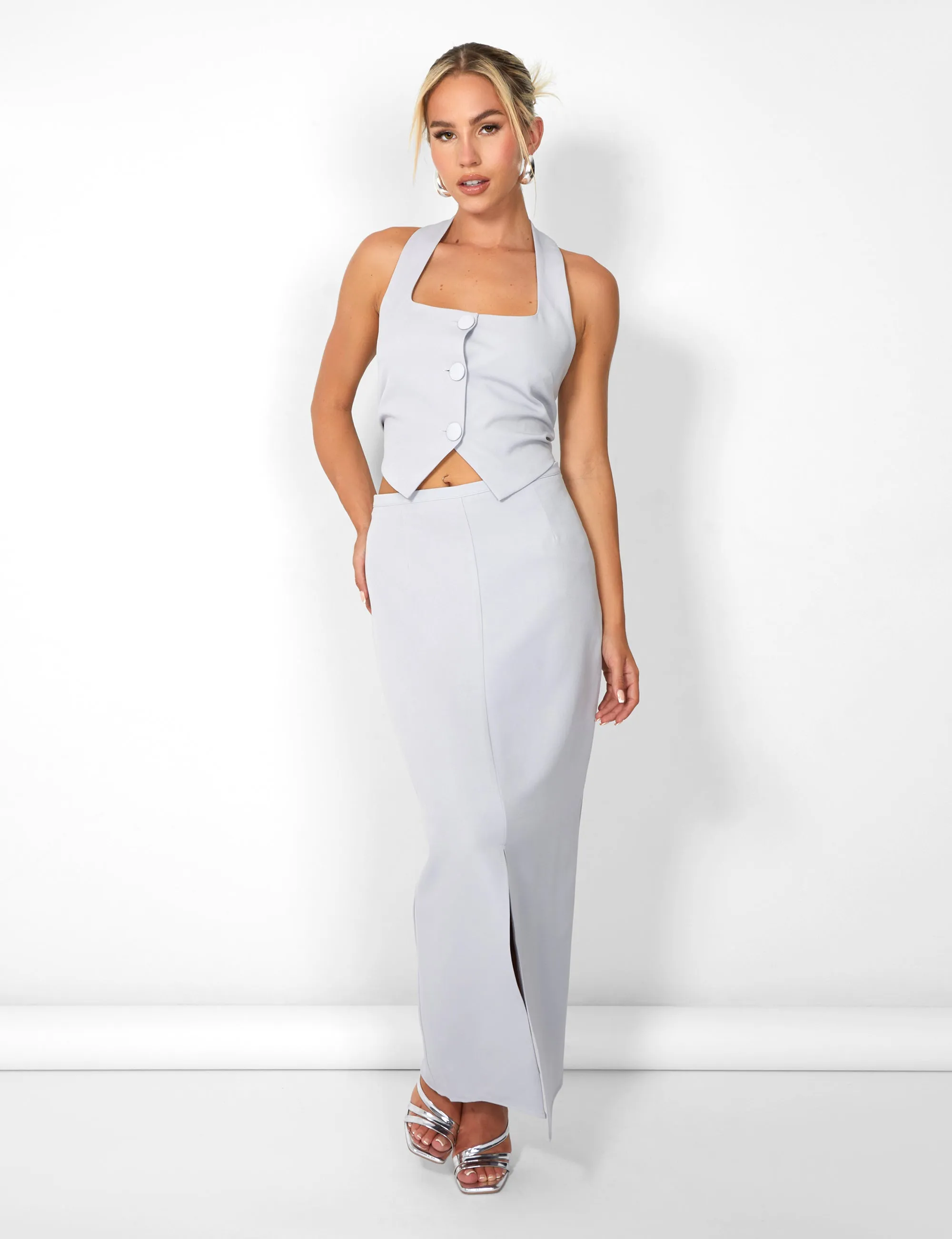 Kaiia Split Front Maxi Skirt Co-ord in Grey sold by Public Desire product image thumbnail 2