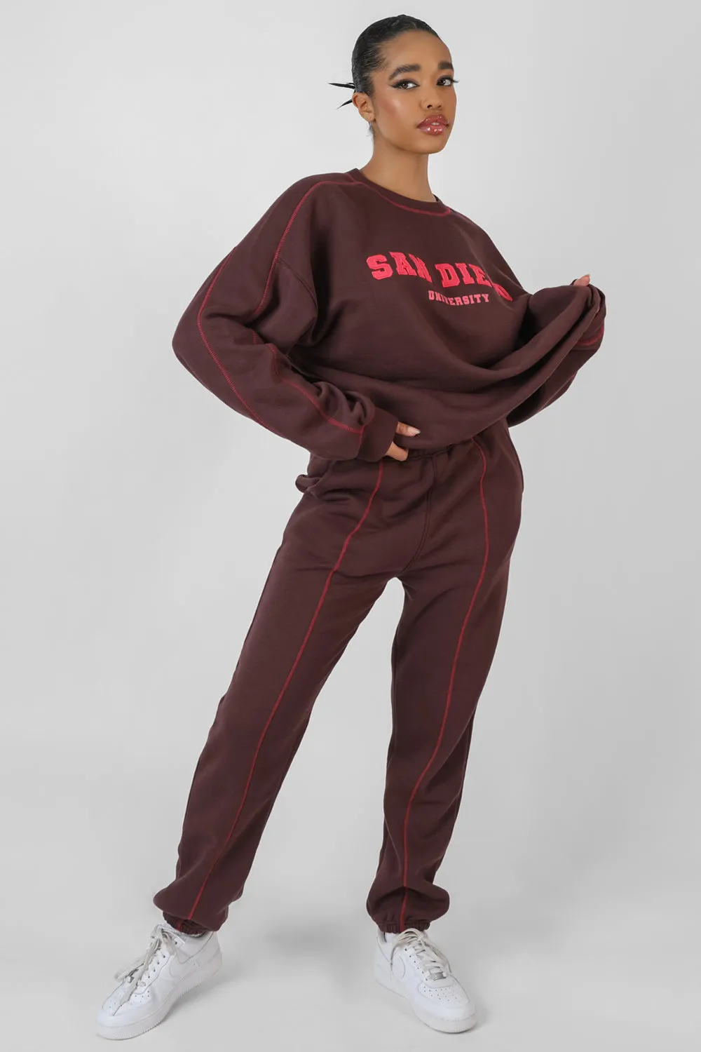 Contrast Stitch 90'S Joggers Aubergine sold by Public Desire