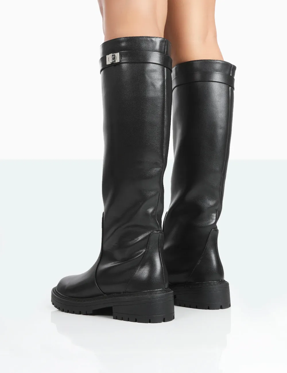 More Fun Black Pu Round Toe Chunky Sole Knee High Boots sold by Public Desire product image thumbnail 3