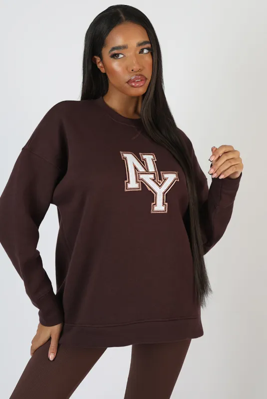 Ny Oversized Sweatshirt Chocolate sold by Public Desire