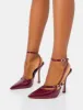 Idol Burgundy Patent Buckle Strappy Detail Stiletto Court High Heels sold by Public Desire