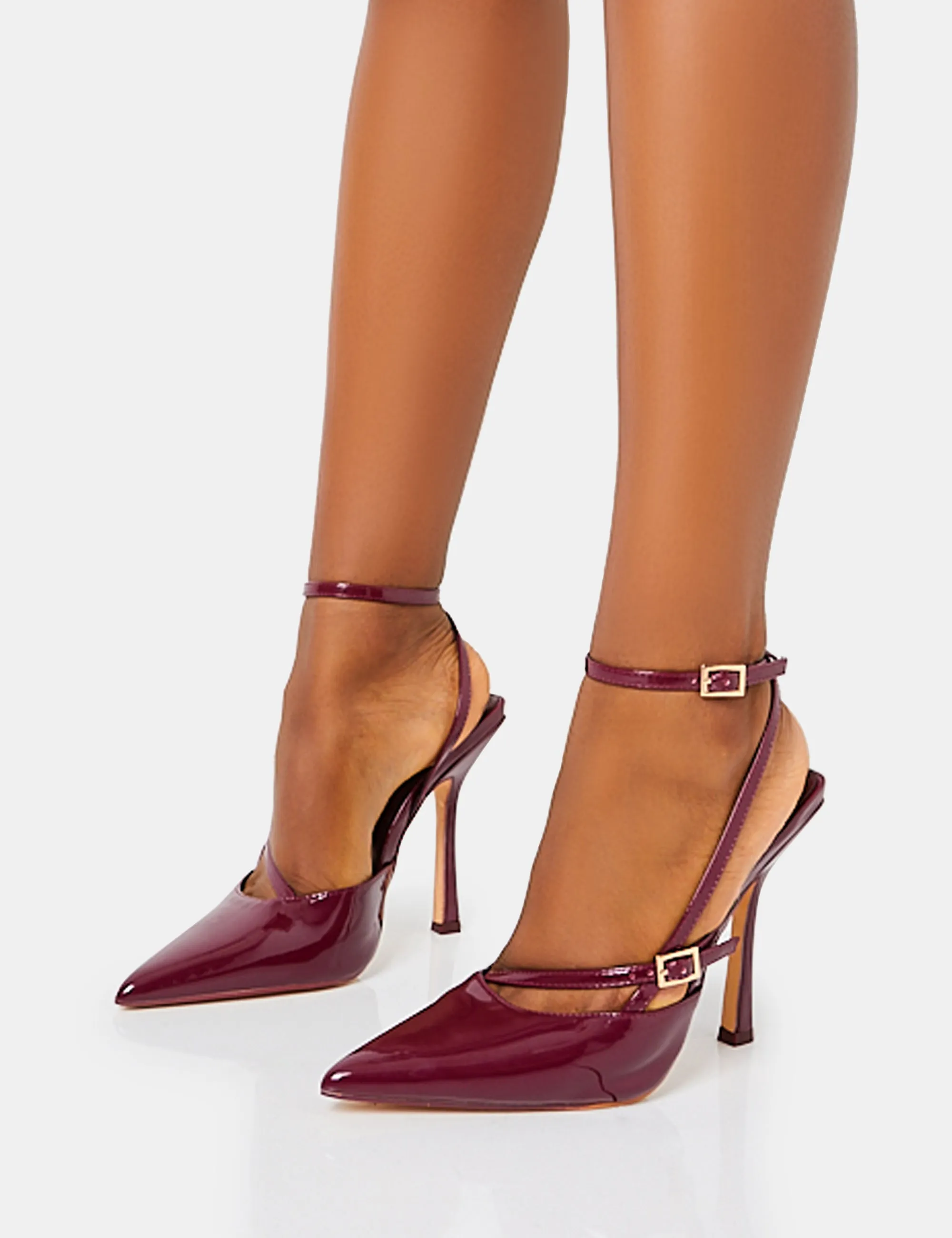 Idol Burgundy Patent Buckle Strappy Detail Stiletto Court High Heels sold by Public Desire product image thumbnail 3
