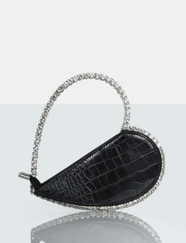 The Zee Black Croc Diamante Love Heart Grab Bag sold by Public Desire