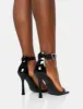 Elora Black Patent Barely There Diamante Heart Buckle Stiletto Heels sold by Public Desire