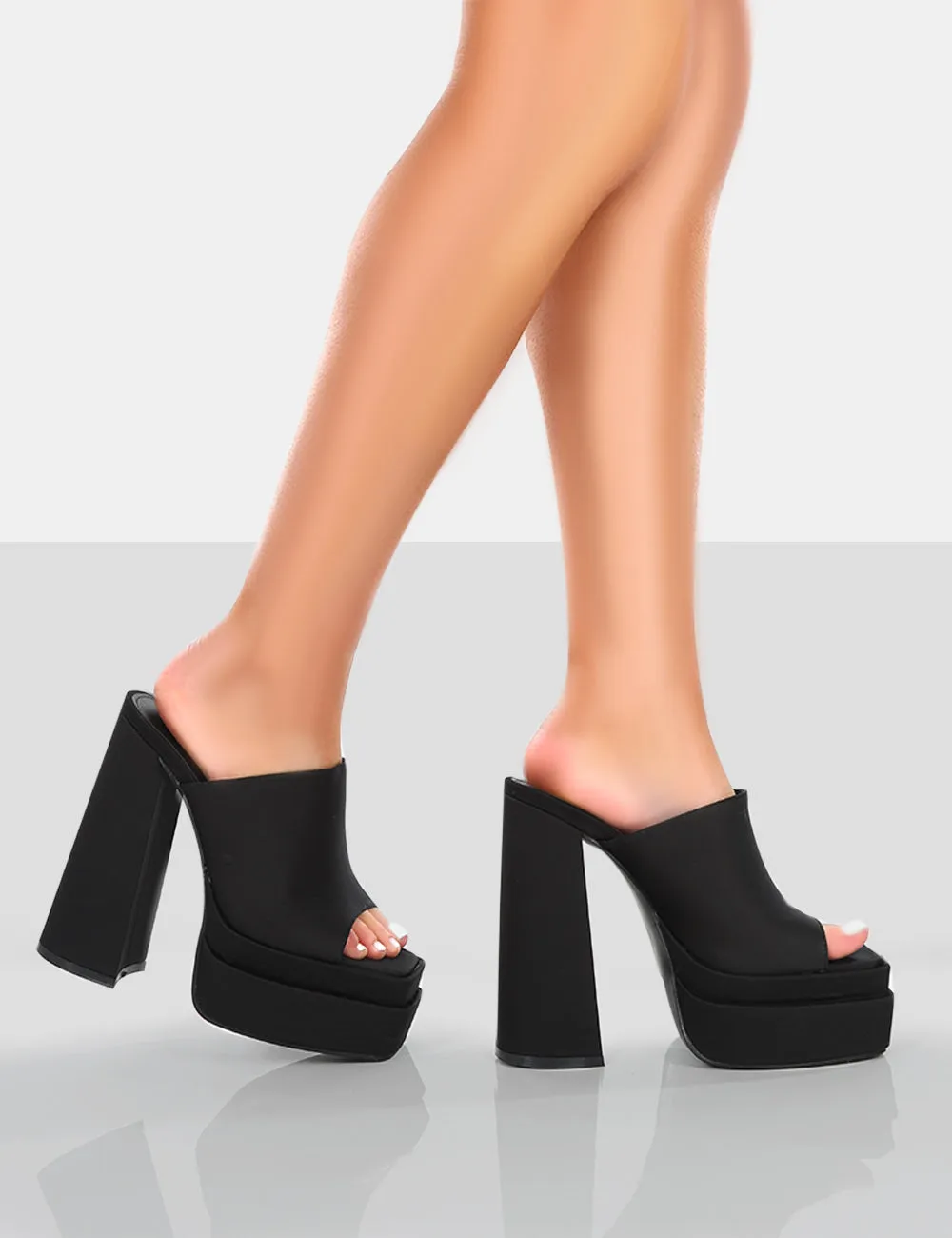 Skyhigh Black Satin Chunky Platform High Heeled Mules sold by Public Desire product image thumbnail 4
