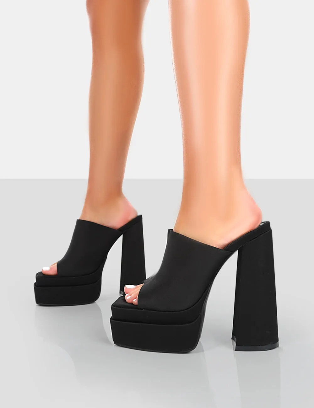 Skyhigh Black Satin Chunky Platform High Heeled Mules sold by Public Desire product image thumbnail 3