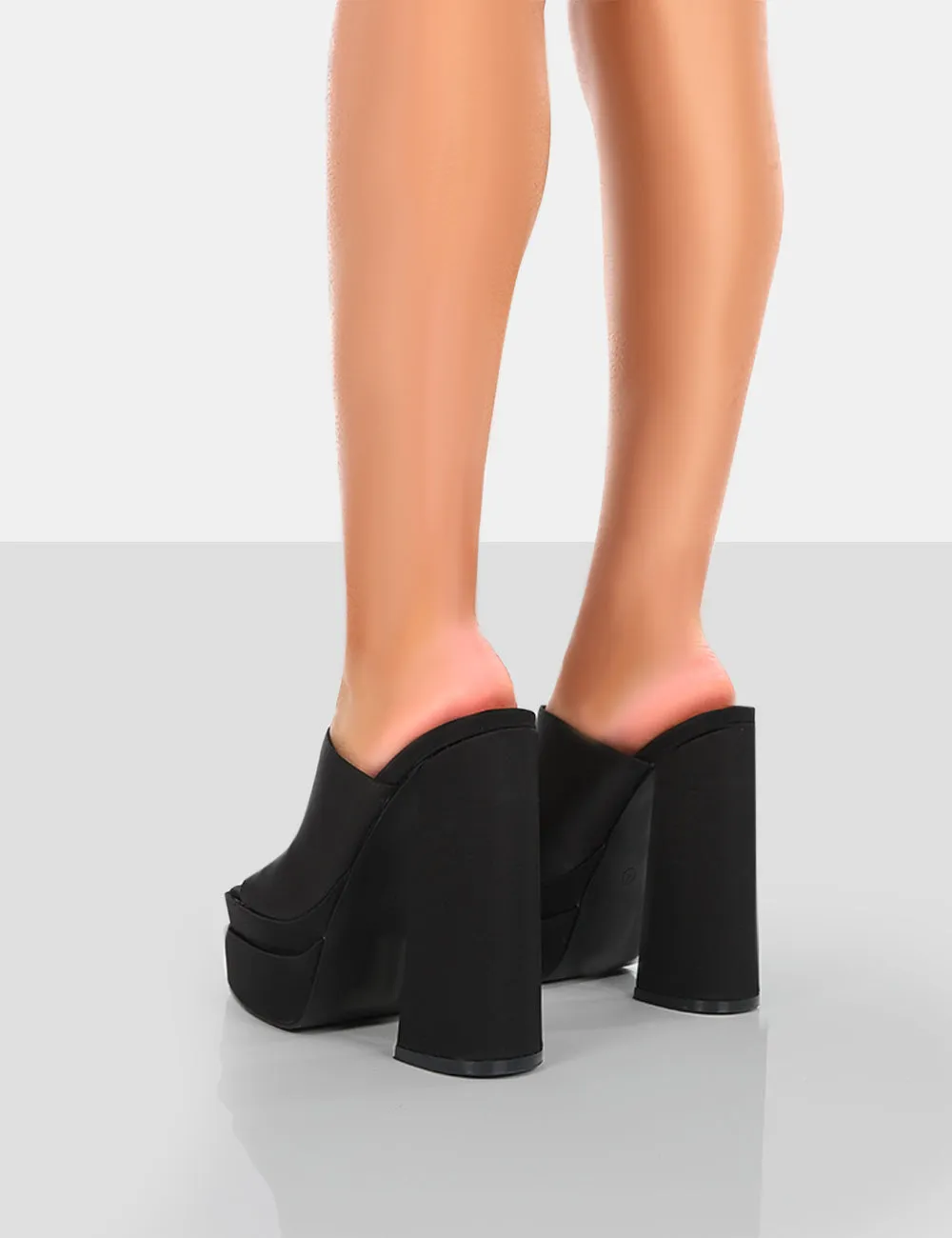 Skyhigh Black Satin Chunky Platform High Heeled Mules sold by Public Desire product image thumbnail 2