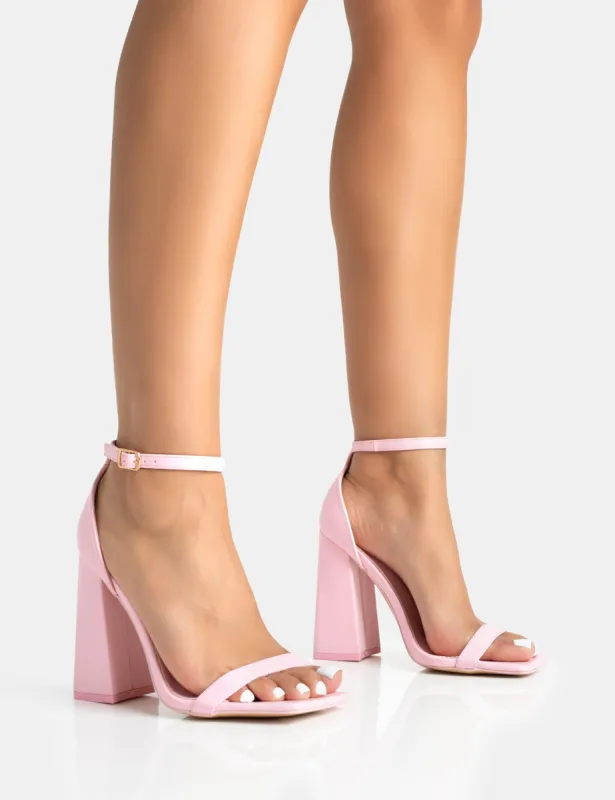 Geri Wide Fit Baby Pink Barely There Square Toe Block Heels sold by Public Desire