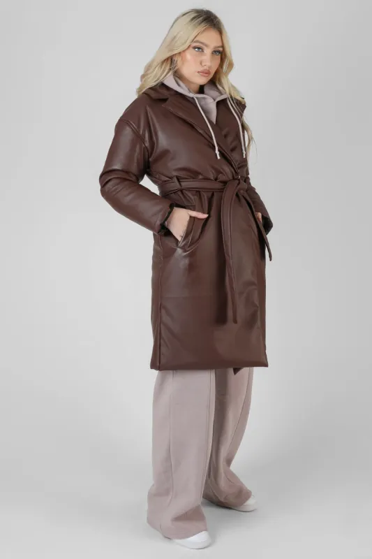 Padded Pu Trench Chocolate sold by Public Desire