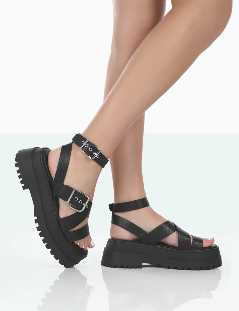 Follow Black PU Chunky Buckle Sandals sold by Public Desire product image thumbnail 2