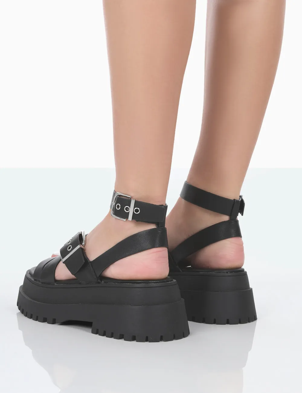 Follow Black PU Chunky Buckle Sandals sold by Public Desire product image thumbnail 3