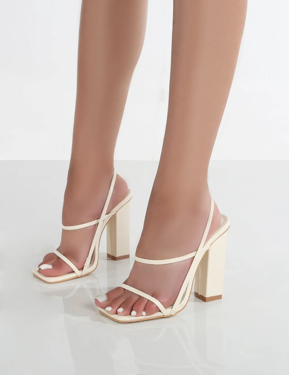 Halley Wide Fit Off White PU Strappy Block Heels sold by Public Desire product image thumbnail 3