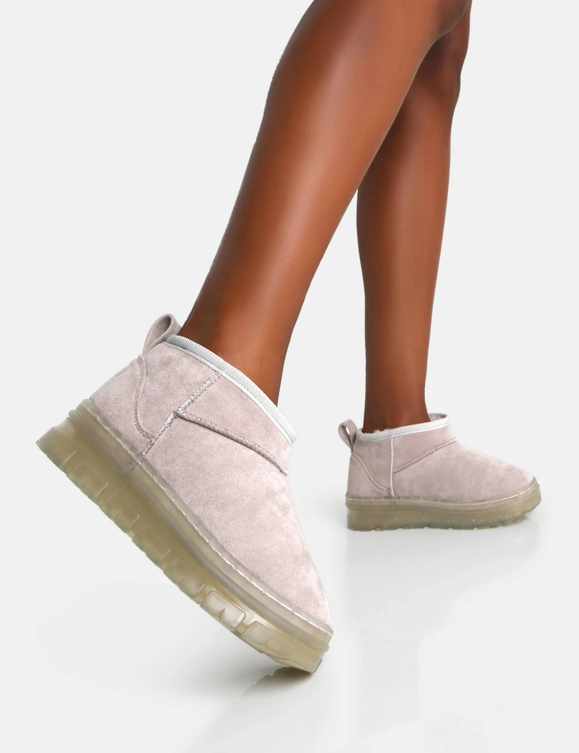 Bambi Light Grey Faux Suede Ultra Mini Ankle Boots sold by Public Desire product image thumbnail 4