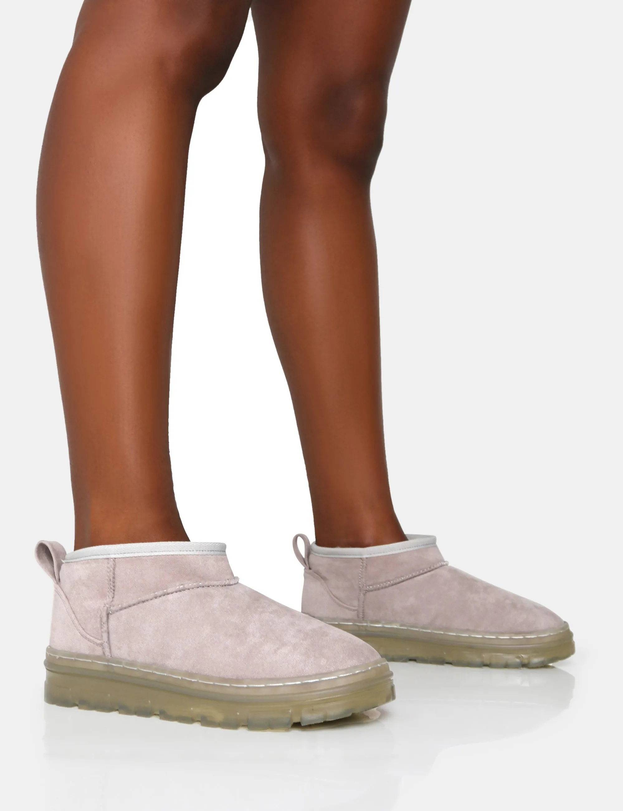 Bambi Light Grey Faux Suede Ultra Mini Ankle Boots sold by Public Desire