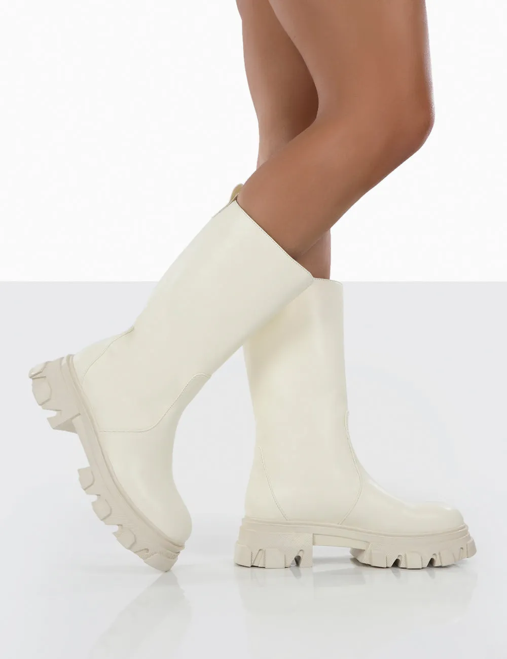 Jolie Ecru Pu Knee High Chunky Sole Long Boots sold by Public Desire product image thumbnail 3
