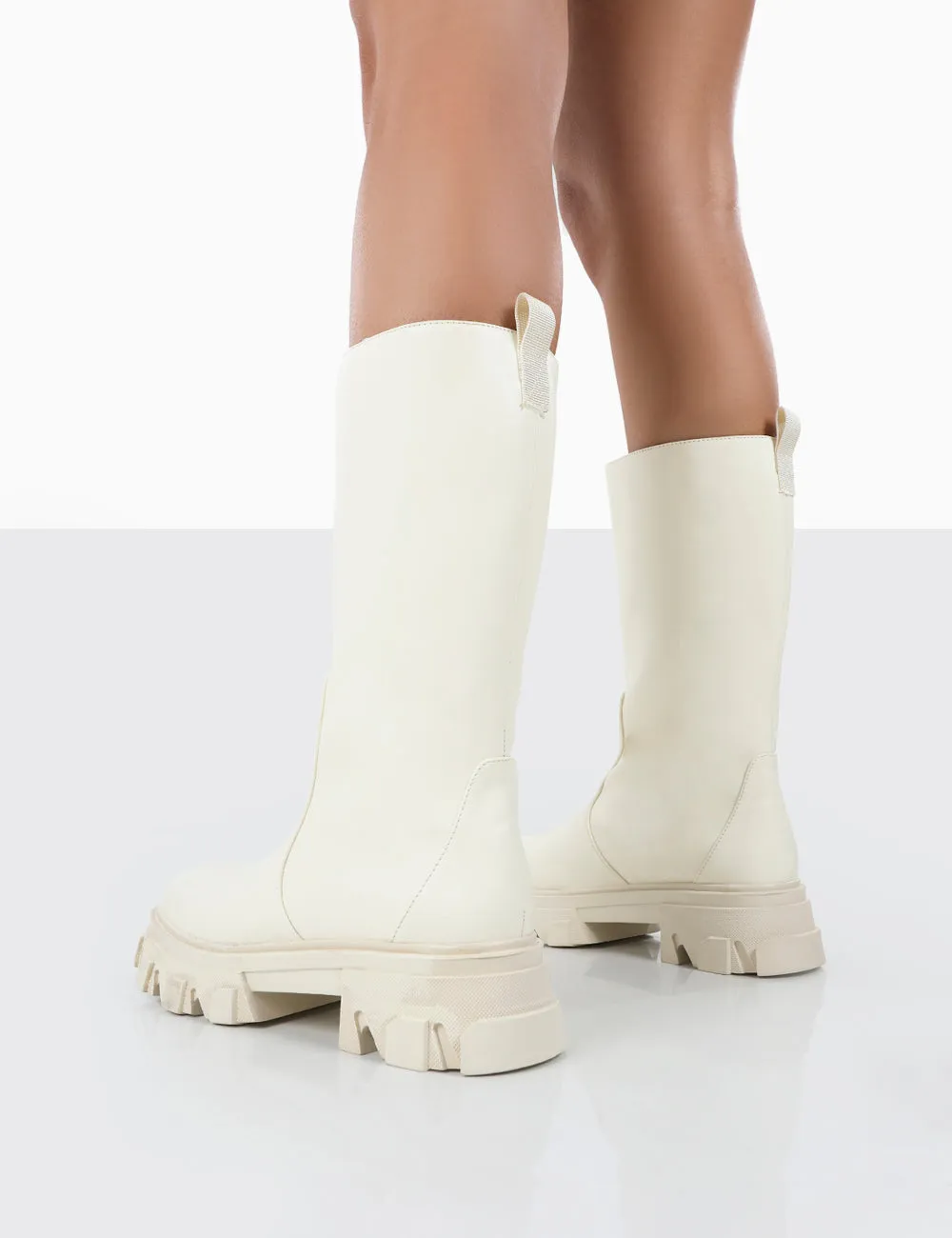 Jolie Ecru Pu Knee High Chunky Sole Long Boots sold by Public Desire product image thumbnail 2