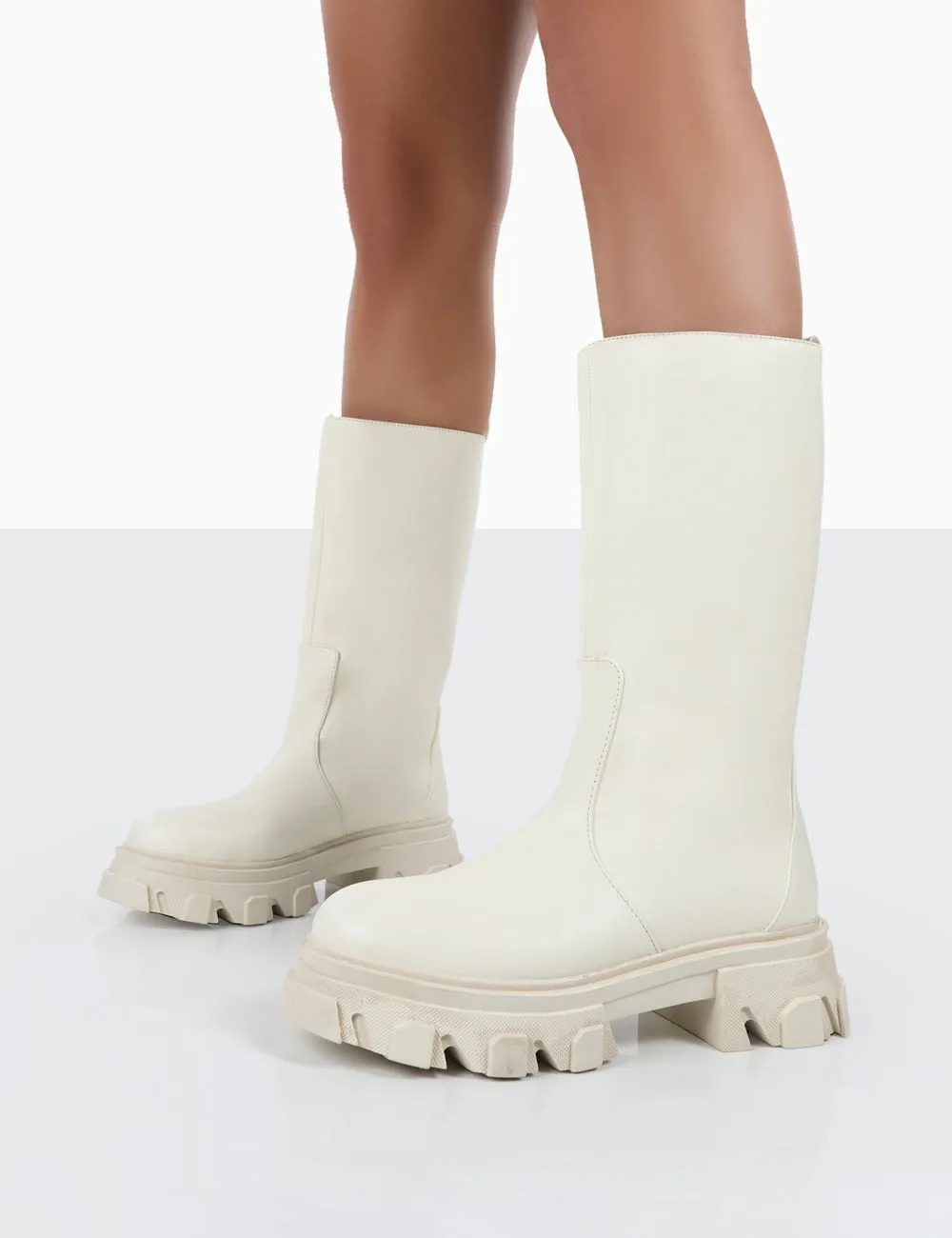 Jolie Ecru Pu Knee High Chunky Sole Long Boots sold by Public Desire product image thumbnail 4