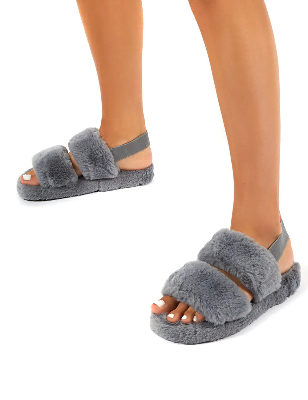 Lullaby Grey Fluffy Strap Back Slippers sold by Public Desire product image thumbnail 2