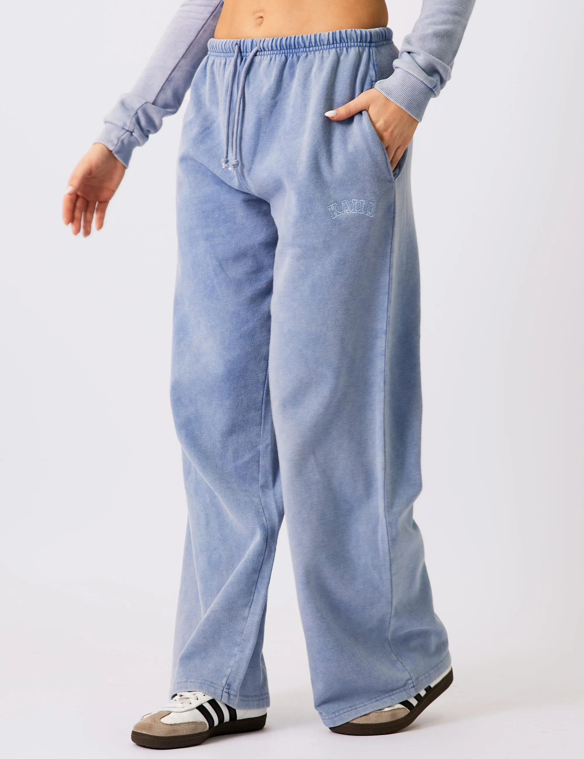 Kaiia Logo Wide Leg Joggers Washed Blue sold by Public Desire product image thumbnail 3