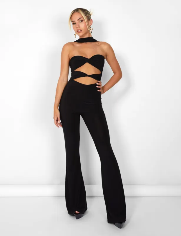 Kaiia Slinky Choker Cut Out Jumpsuit in Black sold by Public Desire