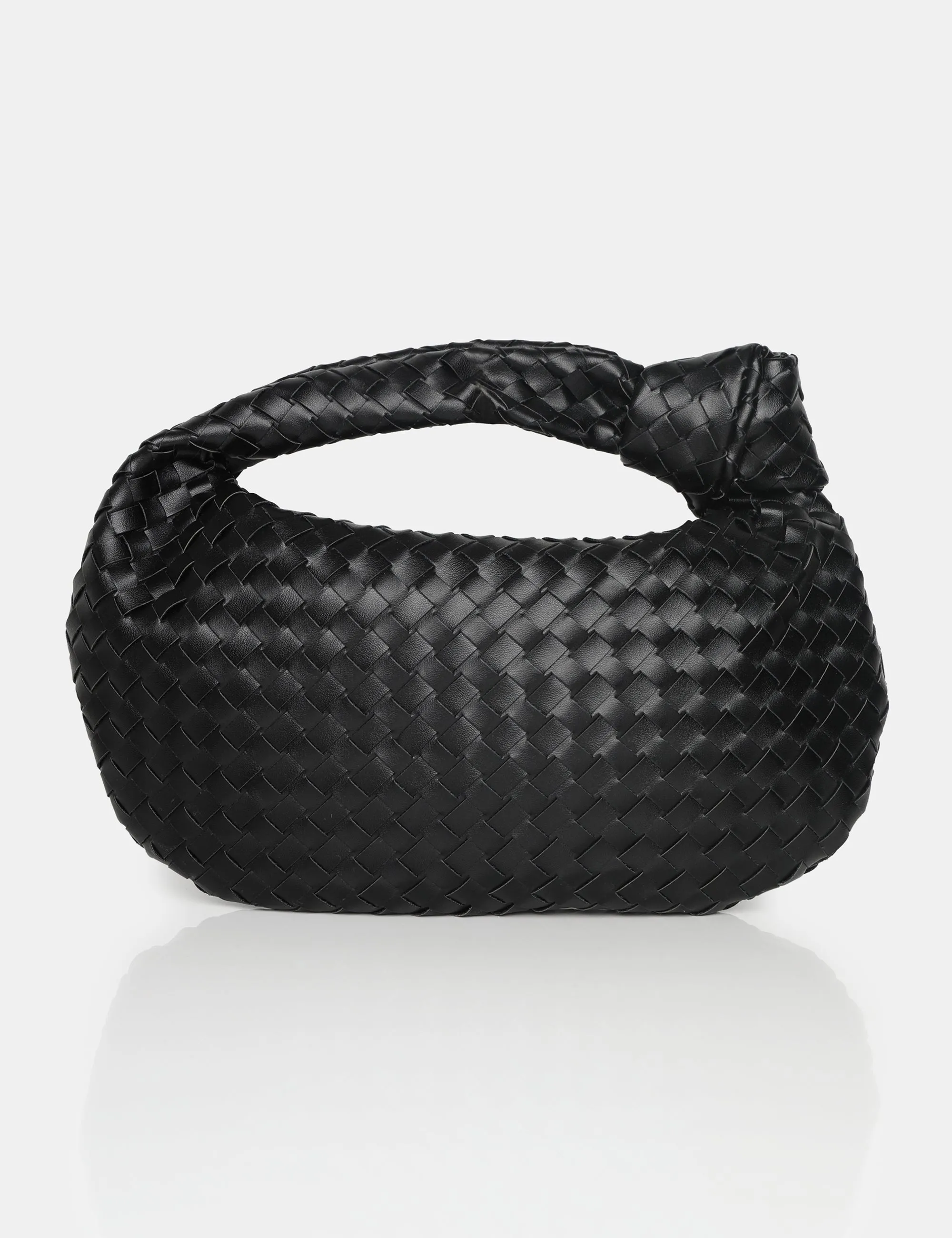 The Blame Black Woven PU Knot Detail Mini Grab Bag sold by Public Desire