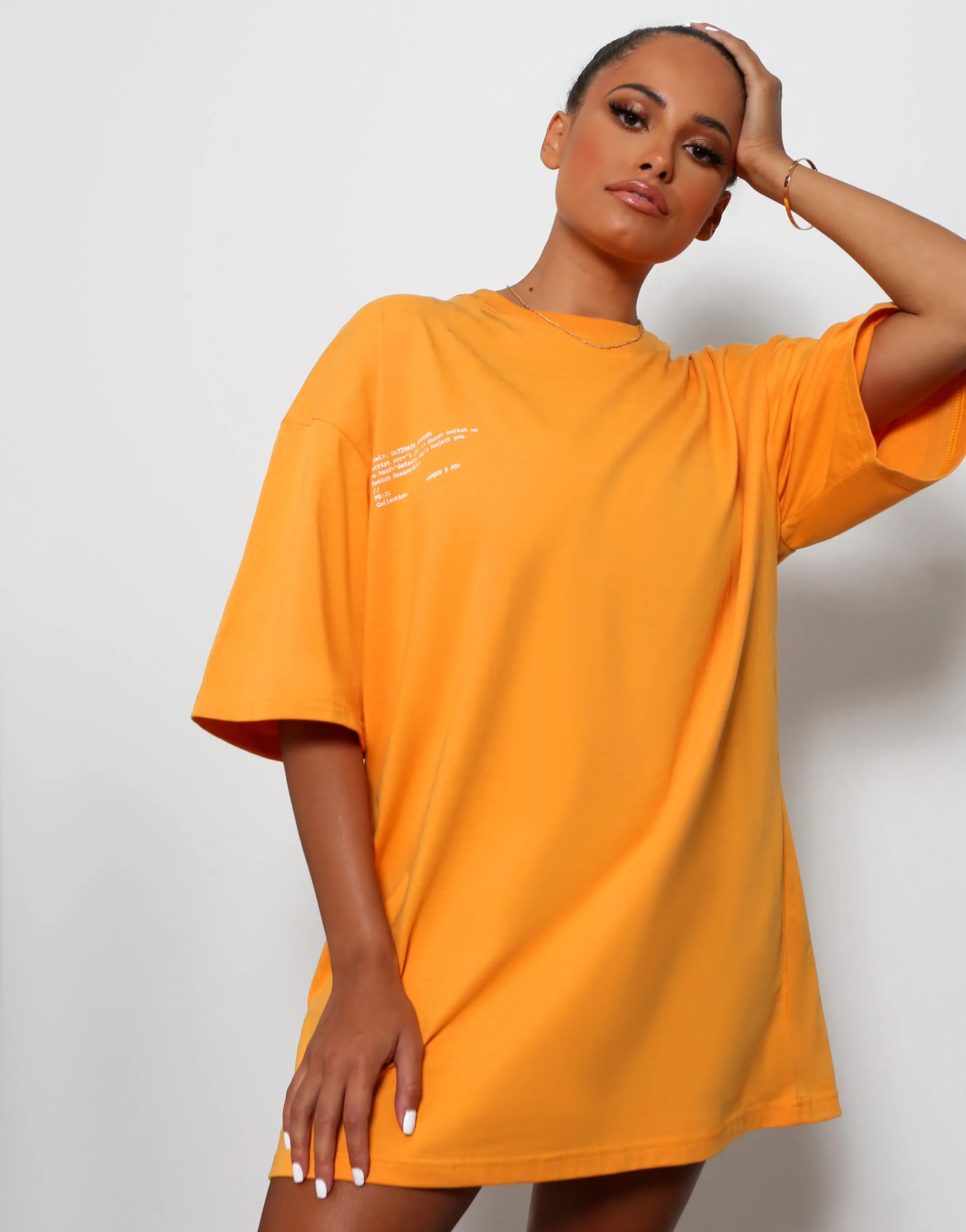 Amber x Public Desire graphic oversized tshirt dress in tangerine sold by Public Desire