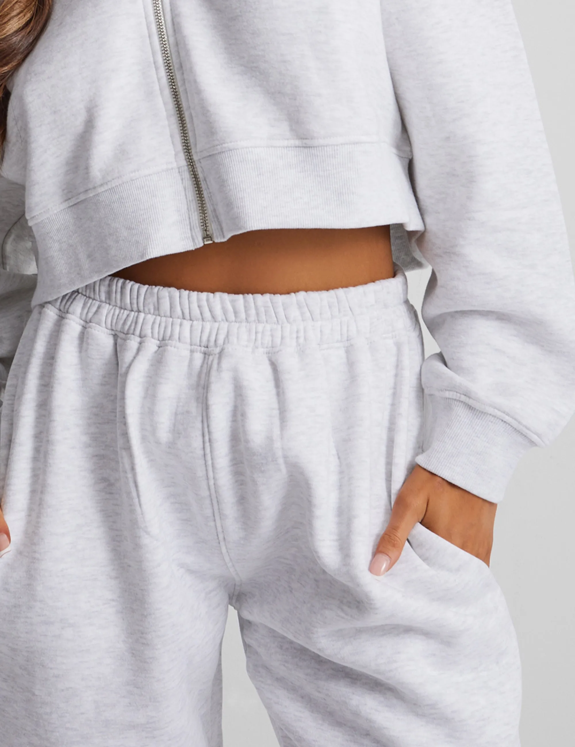 Kaiia Studio Cropped Zip Through Hoodie Light Grey Marl sold by Public Desire product image thumbnail 2