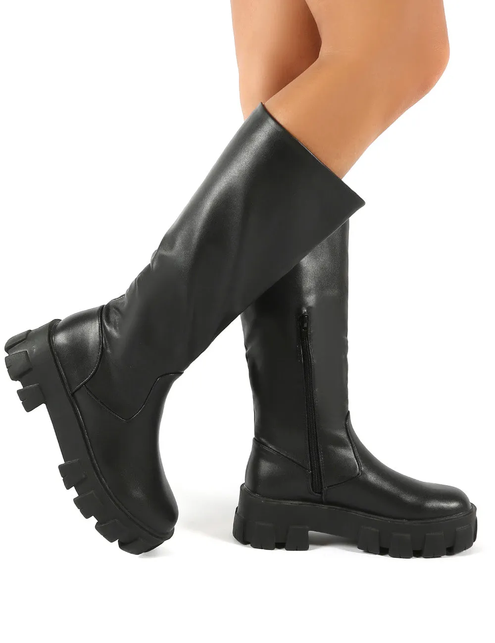 Karma Black Matte Chunky Sole Knee High Boots sold by Public Desire product image thumbnail 4