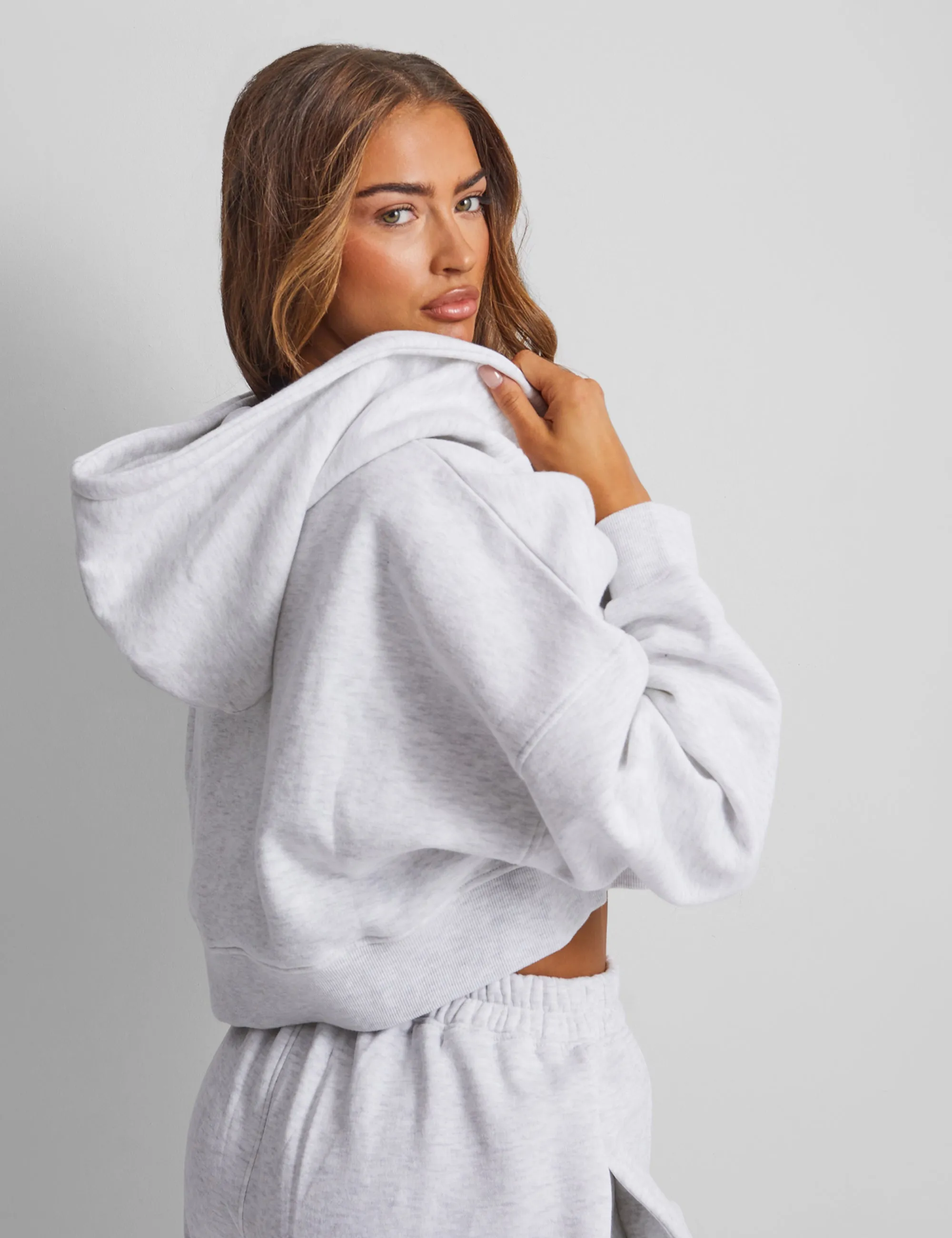 Kaiia Studio Cropped Zip Through Hoodie Light Grey Marl sold by Public Desire product image thumbnail 4