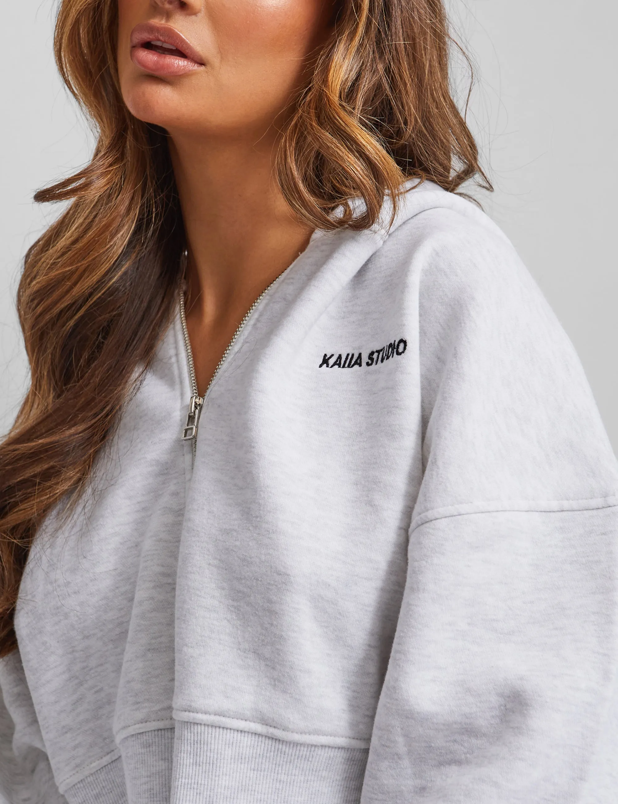 Kaiia Studio Cropped Zip Through Hoodie Light Grey Marl sold by Public Desire product image thumbnail 3