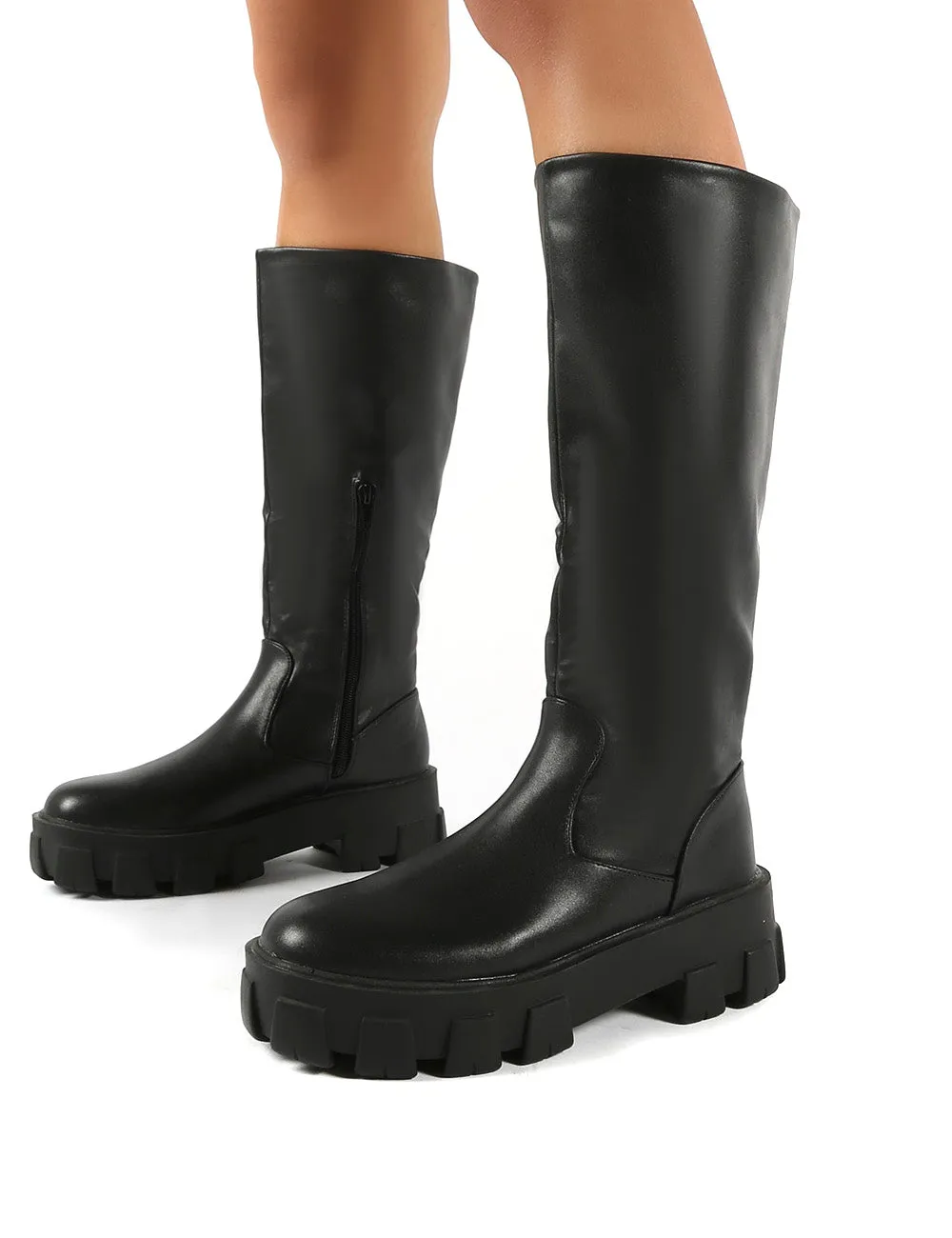 Karma Black Matte Chunky Sole Knee High Boots sold by Public Desire product image thumbnail 3