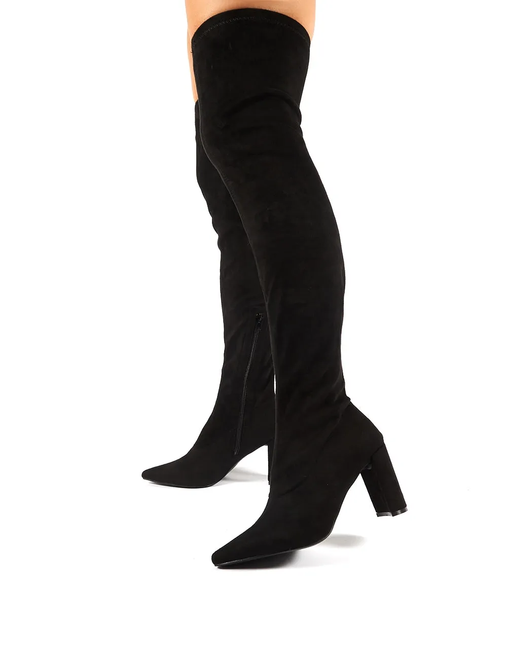 Scorch Black Faux Suede Over the Knee Heeled Boots sold by Public Desire