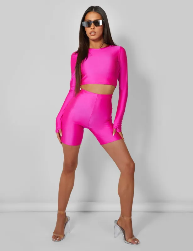 Second Skin Long Sleeve Fitted T-shirt Hot Pink made by Public Desire