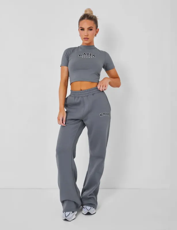 Kaiia Graphic Baby Tee in Charcoal Grey sold by Public Desire