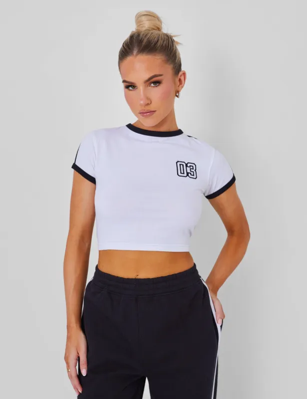 Kaiia Sporty Baby Tee with Contrast Binding in Black and White sold by Public Desire
