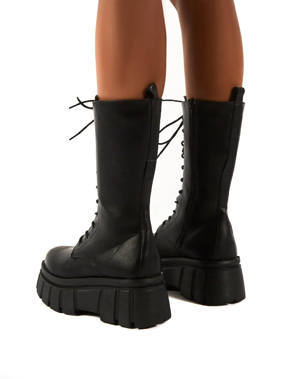 Jena Black Calf High Lace Up Chunky Sole Boots sold by Public Desire product image thumbnail 2