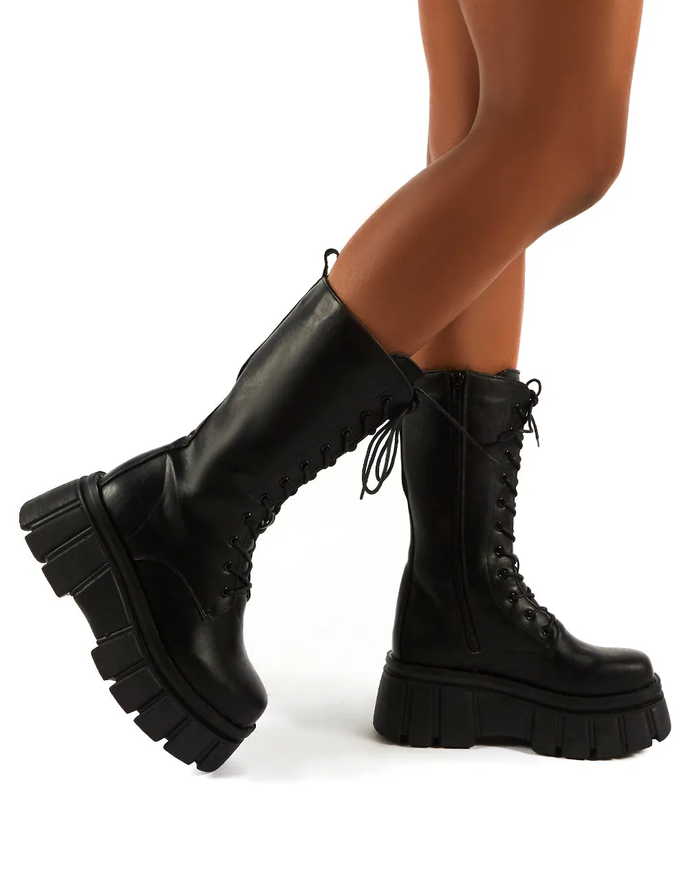 Jena Black Calf High Lace Up Chunky Sole Boots sold by Public Desire product image thumbnail 3
