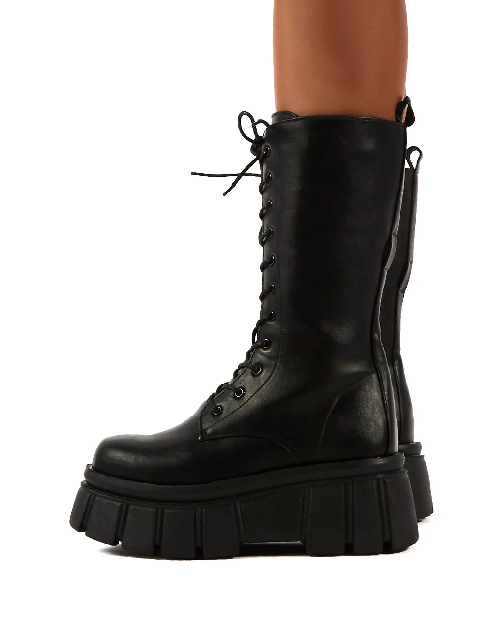 Jena Black Calf High Lace Up Chunky Sole Boots sold by Public Desire product image thumbnail 4