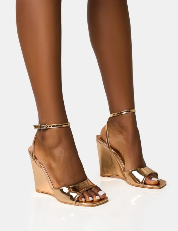 Connection Rose Gold Strappy Peep Toe Wedges sold by Public Desire