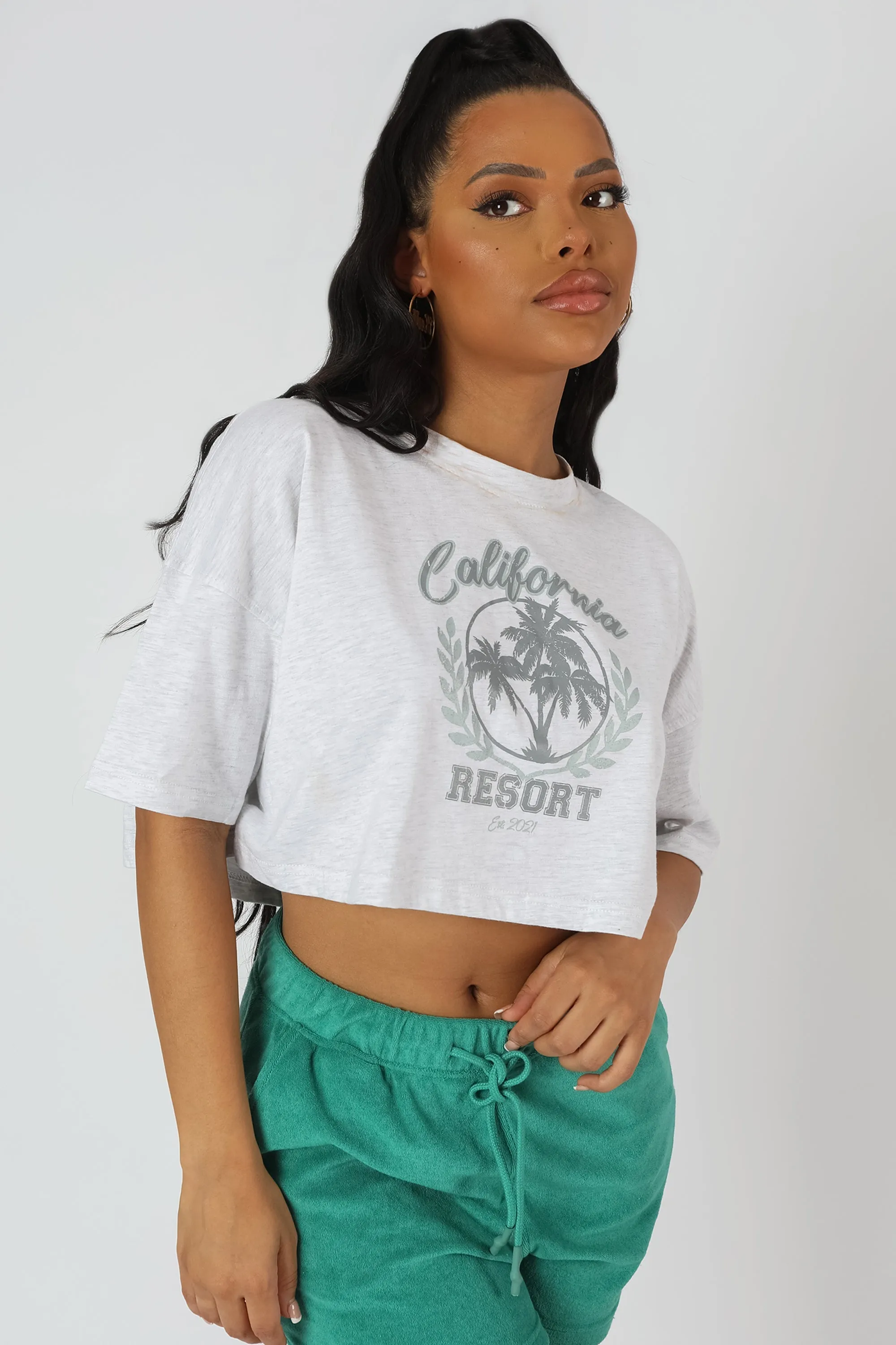 California Resort Cropped T-Shirt Oatmeal Marl sold by Public Desire product image thumbnail 2
