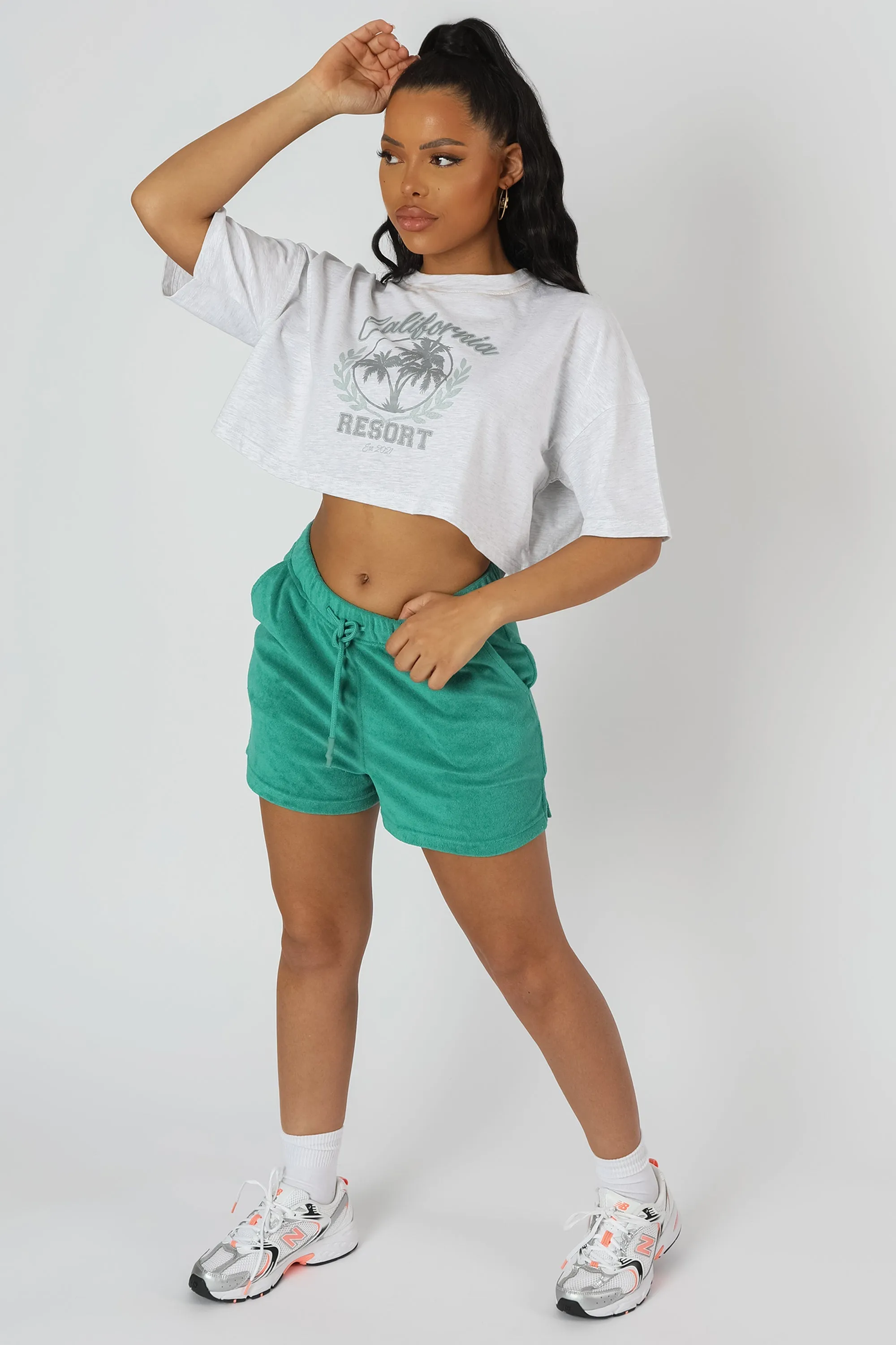 California Resort Cropped T-Shirt Oatmeal Marl sold by Public Desire product image thumbnail 4