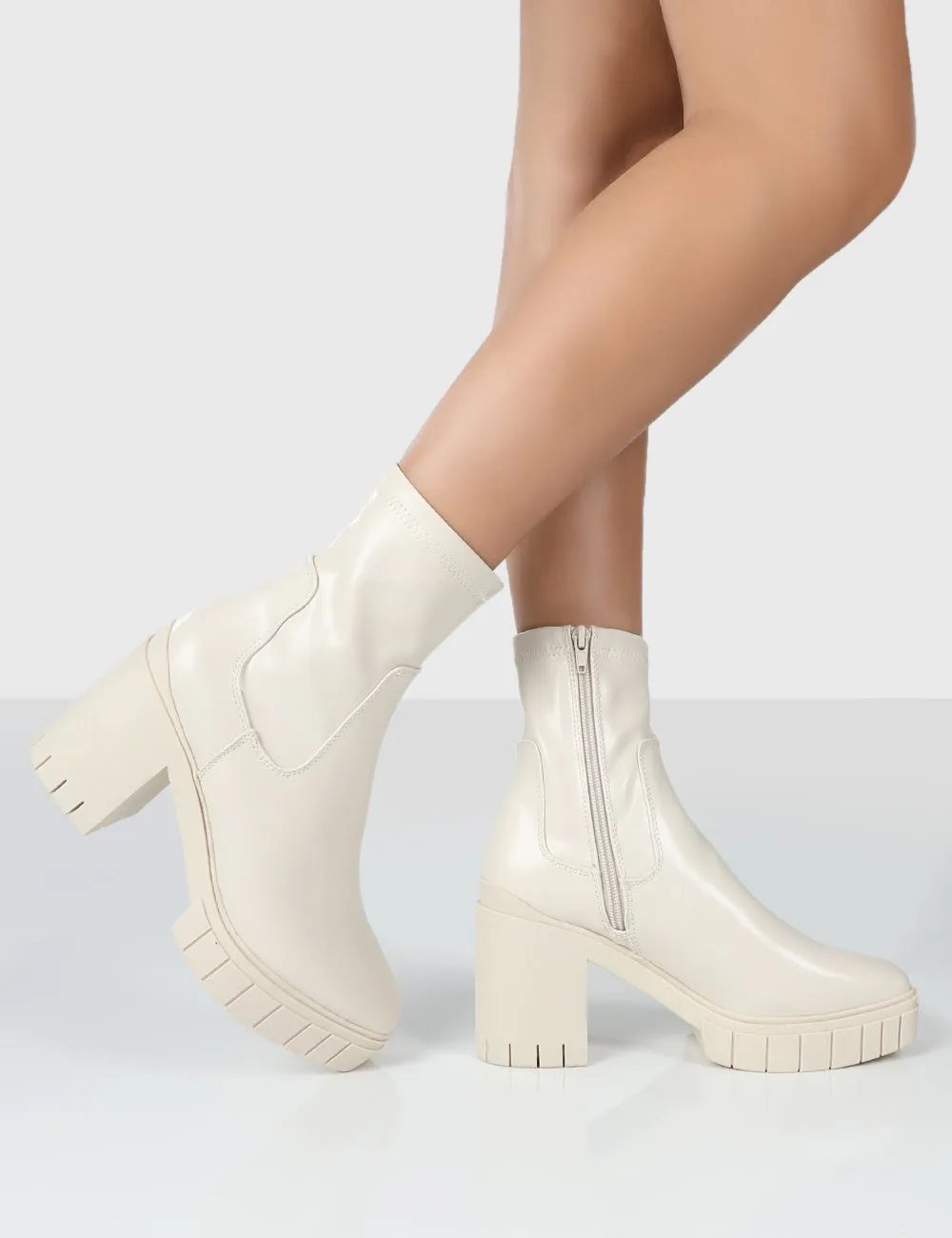 Obstacle Ecru Chunky Heeled Ankle Boots sold by Public Desire product image thumbnail 3