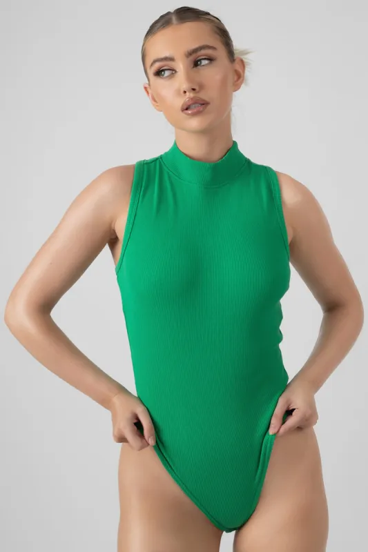 High Neck Racer Back Bodysuit Green made by Public Desire