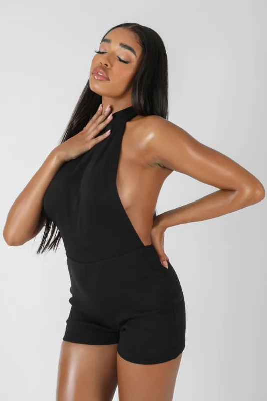 Sleeveless Short Ribbed Backless Unitard Black sold by Public Desire